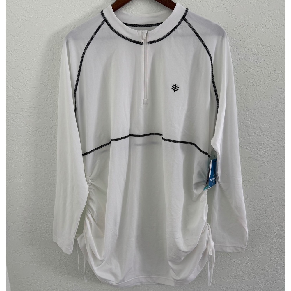 Coolibar Island Ruche Swim Shirt Women's 2XL White UPF 50+ Rated Adjustable NWT